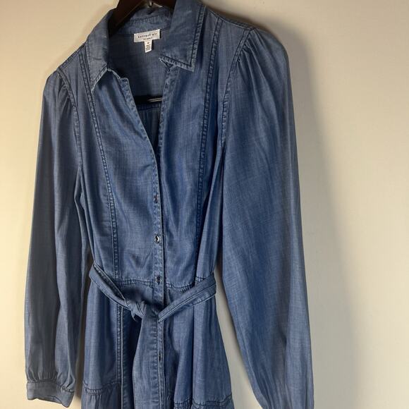 Current Air Anthropologie MIDI Dress Chambray Tired Collared Belted Boho M - Picture 5 of 10